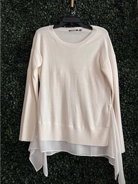 Peach’s Cream Layered Knit Top with Sheer Hem